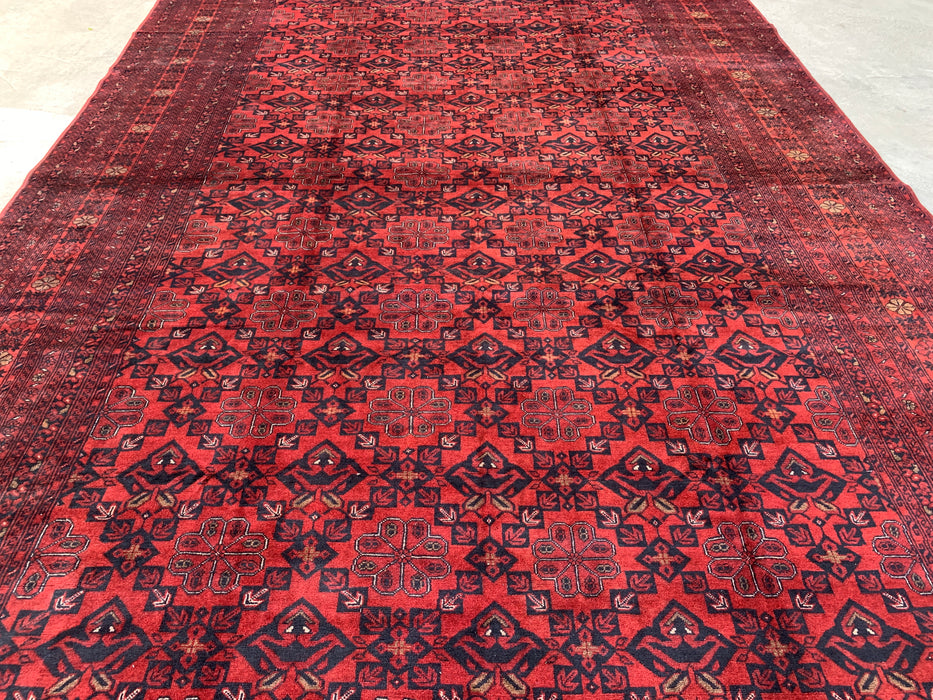 9'9 x 15'9 Red Hand-Knotted Persian Wool Rug - Tribal Geometric One-of-a-Kind Carpet - KBHM-519