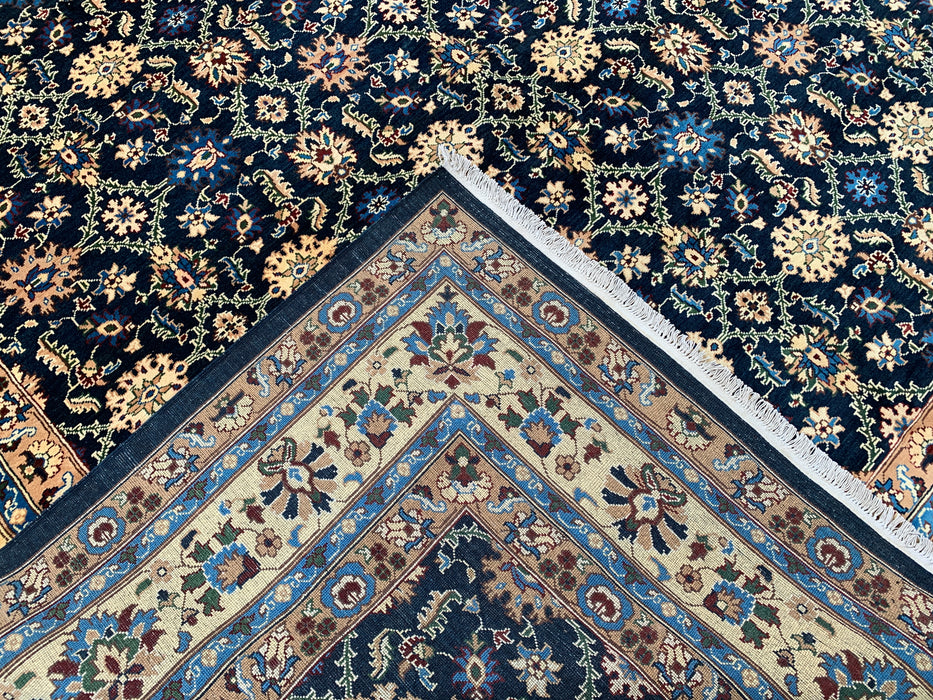 13'1 x 9'11 handgeknoopt Peshawari Chobi wollen tapijt - Marineblauw traditioneel bloemmotief vloerkleed - KBHM-516