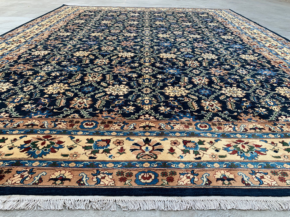 13'1 x 9'11 handgeknoopt Peshawari Chobi wollen tapijt - Marineblauw traditioneel bloemmotief vloerkleed - KBHM-516