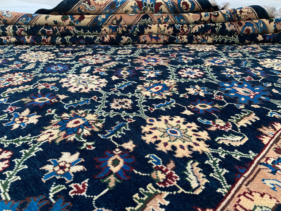 13'1 x 9'11 handgeknoopt Peshawari Chobi wollen tapijt - Marineblauw traditioneel bloemmotief vloerkleed - KBHM-516