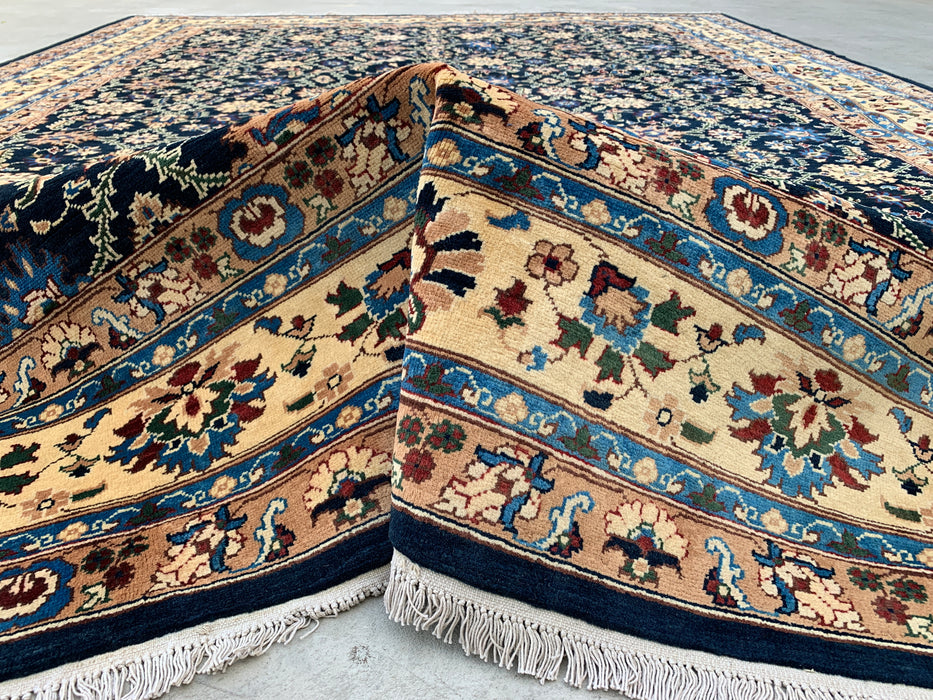13'1 x 9'11 handgeknoopt Peshawari Chobi wollen tapijt - Marineblauw traditioneel bloemmotief vloerkleed - KBHM-516