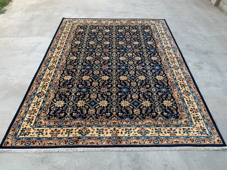 13'1 x 9'11 handgeknoopt Peshawari Chobi wollen tapijt - Marineblauw traditioneel bloemmotief vloerkleed - KBHM-516