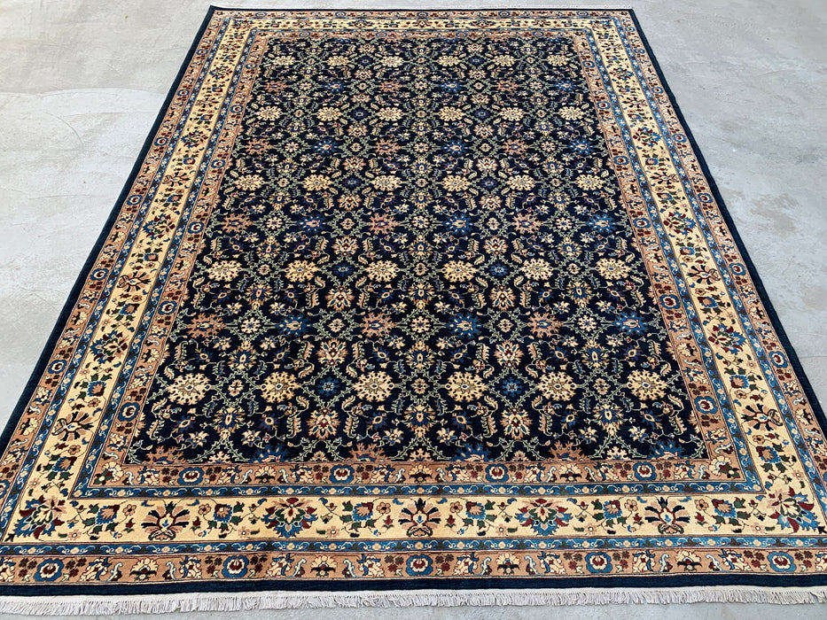 13'1 x 9'11 handgeknoopt Peshawari Chobi wollen tapijt - Marineblauw traditioneel bloemmotief vloerkleed - KBHM-516