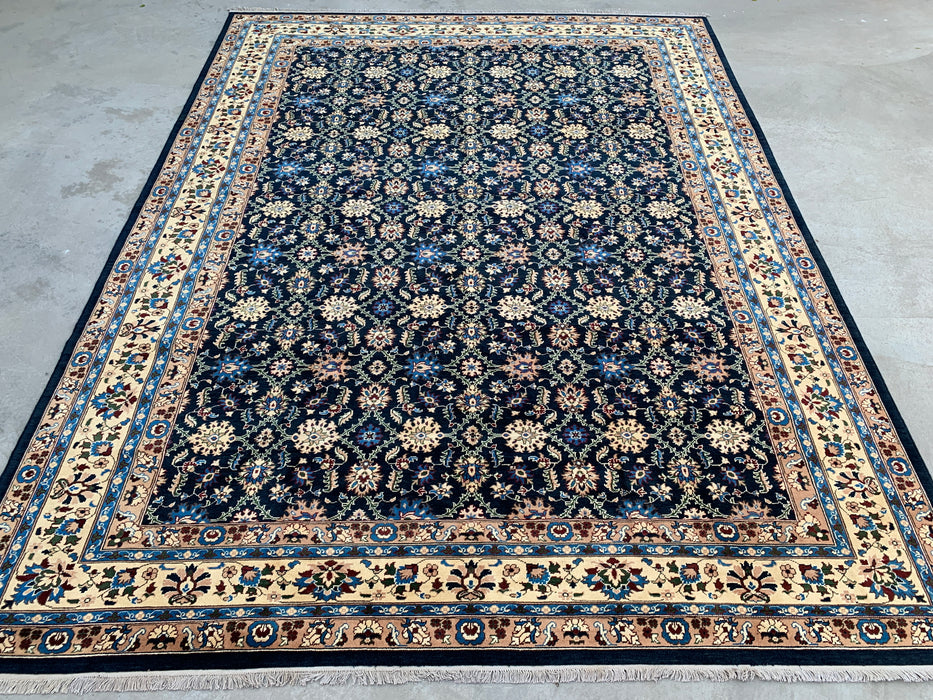 13'1 x 9'11 handgeknoopt Peshawari Chobi wollen tapijt - Marineblauw traditioneel bloemmotief vloerkleed - KBHM-516