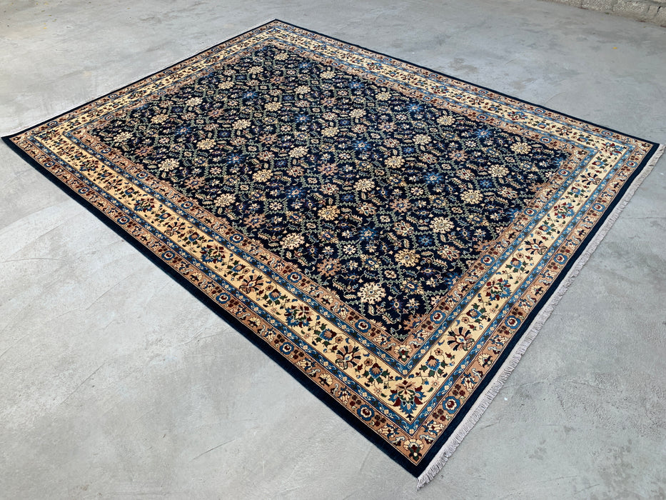 13'1 x 9'11 handgeknoopt Peshawari Chobi wollen tapijt - Marineblauw traditioneel bloemmotief vloerkleed - KBHM-516