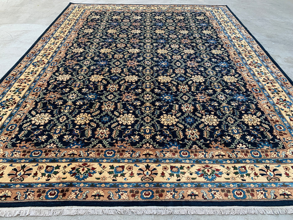 13'1 x 9'11 handgeknoopt Peshawari Chobi wollen tapijt - Marineblauw traditioneel bloemmotief vloerkleed - KBHM-516