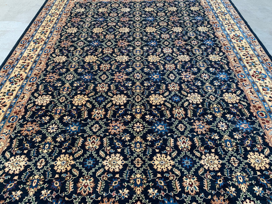 13'1 x 9'11 handgeknoopt Peshawari Chobi wollen tapijt - Marineblauw traditioneel bloemmotief vloerkleed - KBHM-516