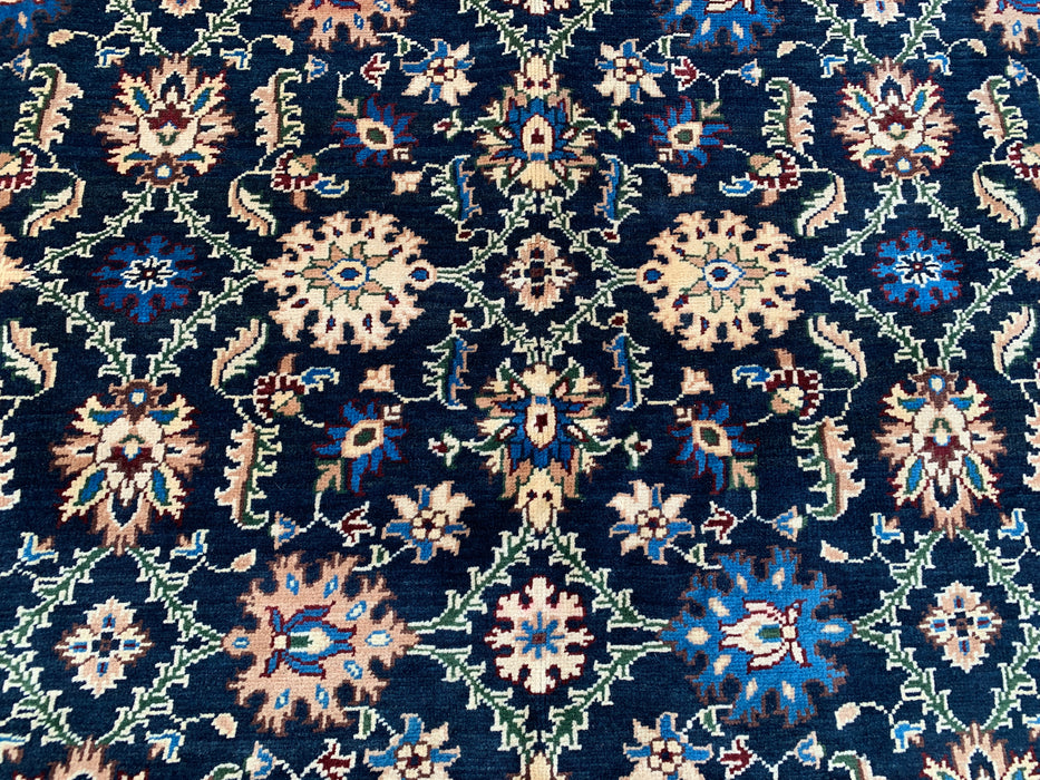 13'1 x 9'11 handgeknoopt Peshawari Chobi wollen tapijt - Marineblauw traditioneel bloemmotief vloerkleed - KBHM-516