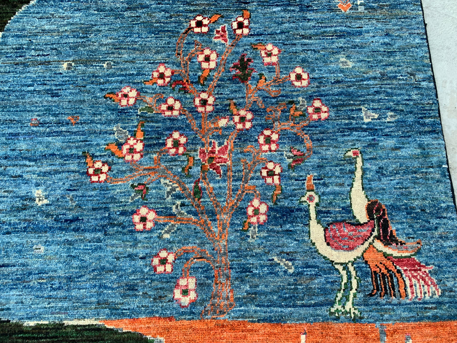 9'7 x 8'2 Handgeknoopt Pesjwari Chobi wollen tapijt - Blauw 'Tree of Life' picturaal vloerkleed - KBHM-520