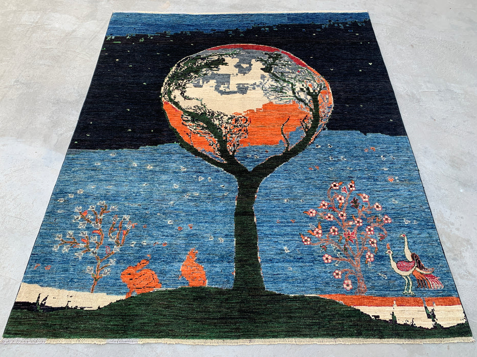 9'7 x 8'2 Handgeknoopt Pesjwari Chobi wollen tapijt - Blauw 'Tree of Life' picturaal vloerkleed - KBHM-520