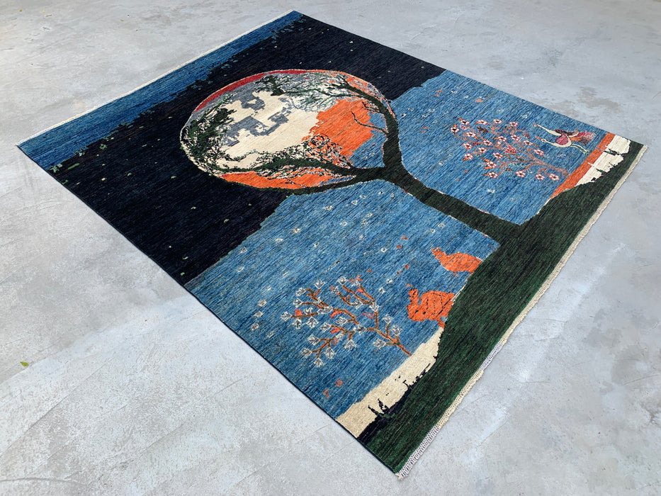 9'7 x 8'2 Handgeknoopt Pesjwari Chobi wollen tapijt - Blauw 'Tree of Life' picturaal vloerkleed - KBHM-520