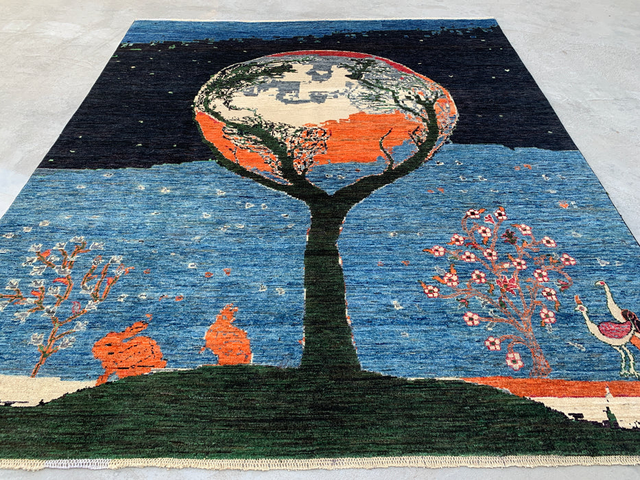 9'7 x 8'2 Handgeknoopt Pesjwari Chobi wollen tapijt - Blauw 'Tree of Life' picturaal vloerkleed - KBHM-520