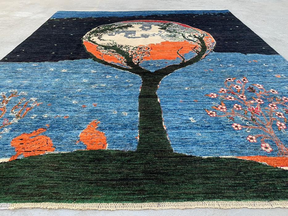 9'7 x 8'2 Handgeknoopt Pesjwari Chobi wollen tapijt - Blauw 'Tree of Life' picturaal vloerkleed - KBHM-520