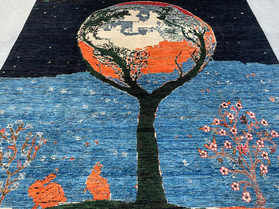 9'7 x 8'2 Handgeknoopt Pesjwari Chobi wollen tapijt - Blauw 'Tree of Life' picturaal vloerkleed - KBHM-520