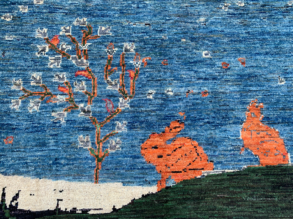 9'7 x 8'2 Handgeknoopt Pesjwari Chobi wollen tapijt - Blauw 'Tree of Life' picturaal vloerkleed - KBHM-520
