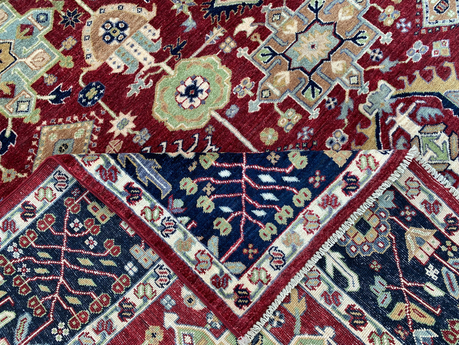 9'8 x 8'1 Handgeknoopt Peshawari Chobi wollen tapijt - Rood tribaal traditioneel vloerkleed - KBHM-521