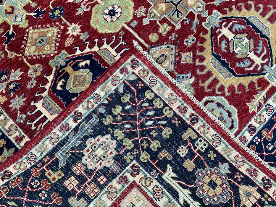 9'8 x 8'1 Handgeknoopt Peshawari Chobi wollen tapijt - Rood tribaal traditioneel vloerkleed - KBHM-521