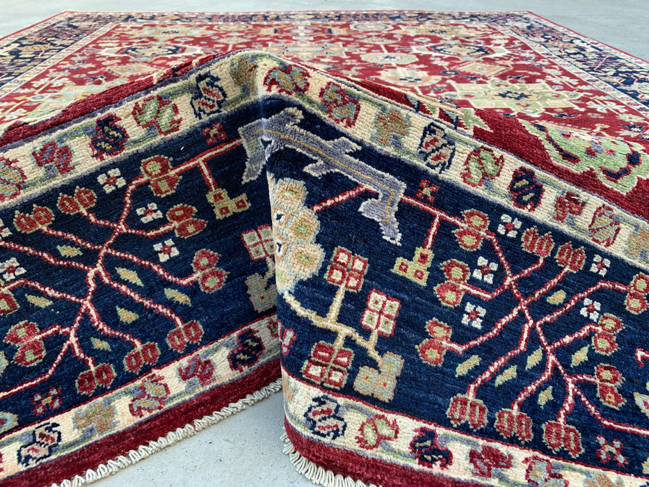 9'8 x 8'1 Handgeknoopt Peshawari Chobi wollen tapijt - Rood tribaal traditioneel vloerkleed - KBHM-521