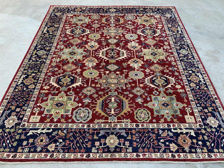 9'8 x 8'1 Handgeknoopt Peshawari Chobi wollen tapijt - Rood tribaal traditioneel vloerkleed - KBHM-521