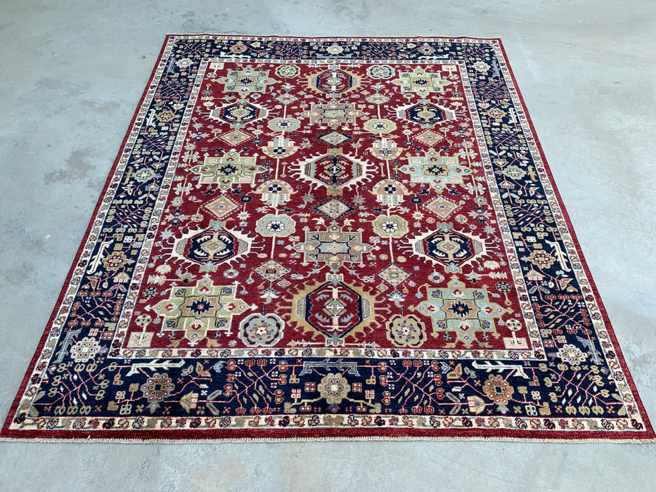 9'8 x 8'1 Handgeknoopt Peshawari Chobi wollen tapijt - Rood tribaal traditioneel vloerkleed - KBHM-521