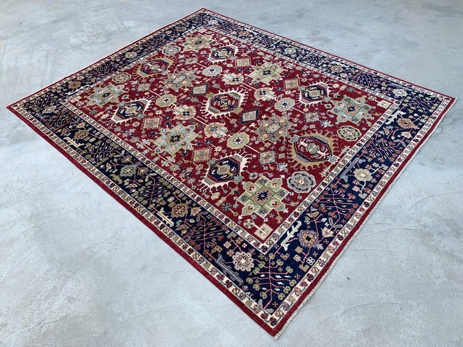 9'8 x 8'1 Handgeknoopt Peshawari Chobi wollen tapijt - Rood tribaal traditioneel vloerkleed - KBHM-521
