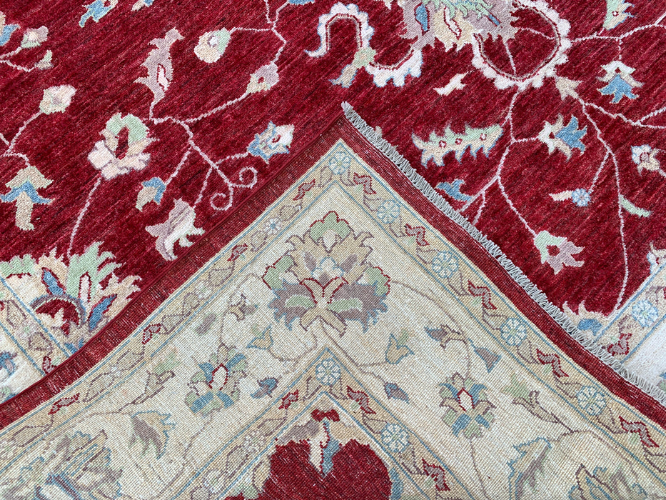 292 x 246 cm handgeknoopt Peshawari Chobi wollen tapijt - Rood traditioneel bloemenkarpet - KBHM-522