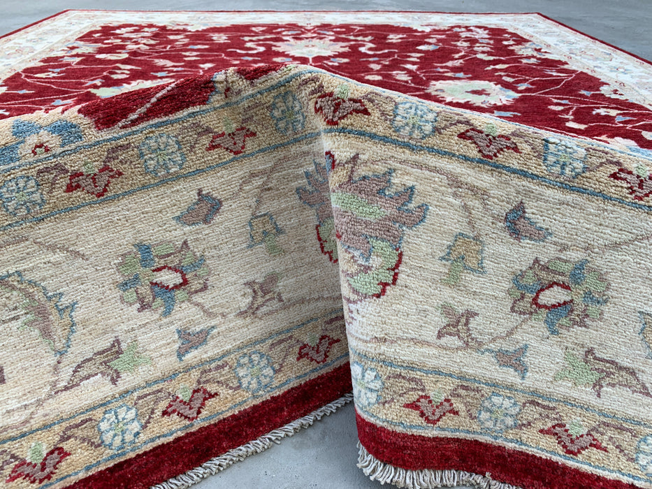 292 x 246 cm handgeknoopt Peshawari Chobi wollen tapijt - Rood traditioneel bloemenkarpet - KBHM-522