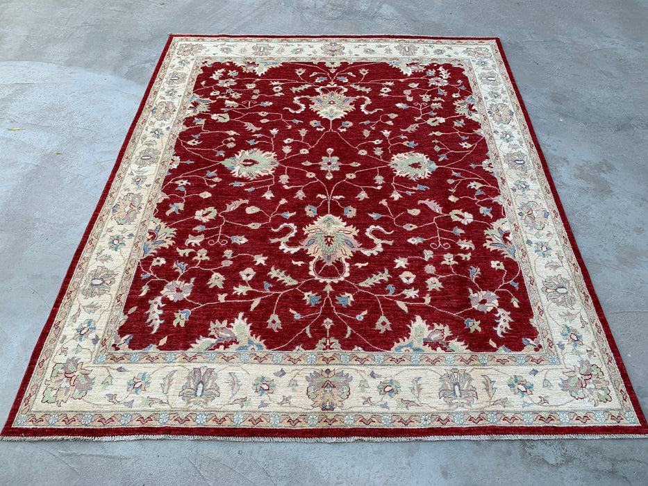 292 x 246 cm handgeknoopt Peshawari Chobi wollen tapijt - Rood traditioneel bloemenkarpet - KBHM-522