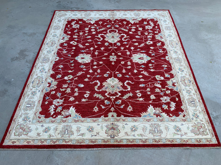 292 x 246 cm handgeknoopt Peshawari Chobi wollen tapijt - Rood traditioneel bloemenkarpet - KBHM-522