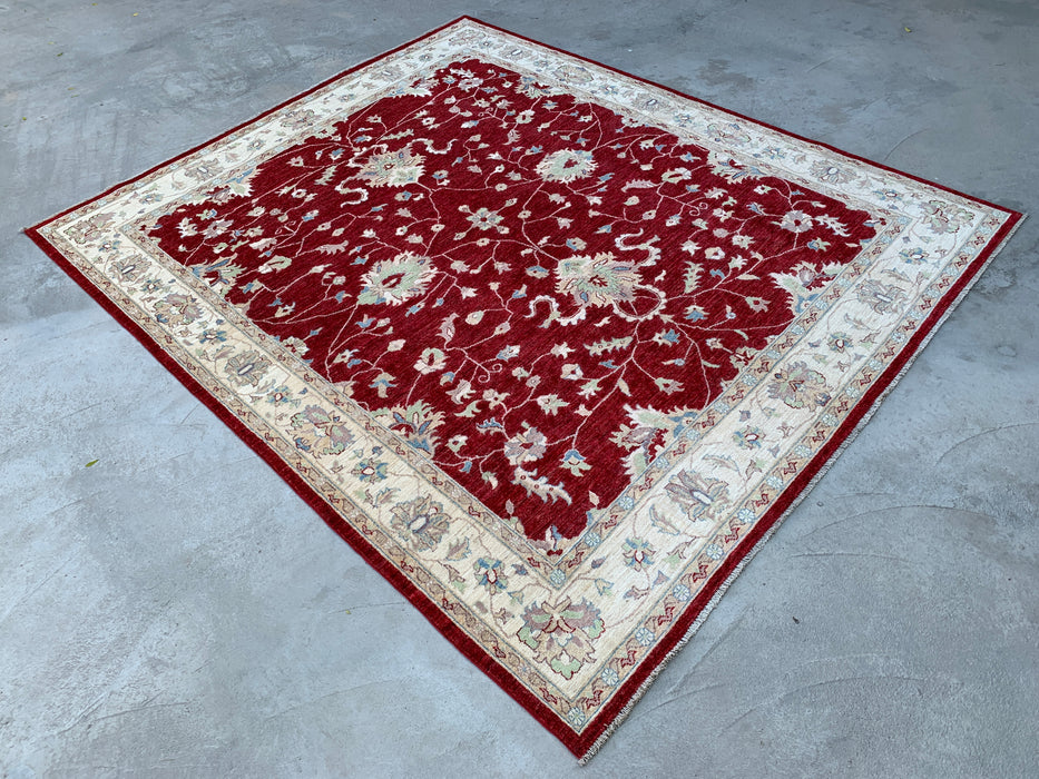 292 x 246 cm handgeknoopt Peshawari Chobi wollen tapijt - Rood traditioneel bloemenkarpet - KBHM-522