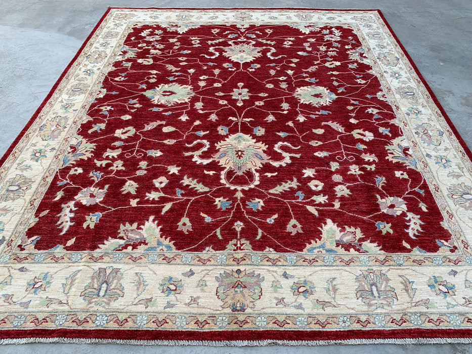 292 x 246 cm handgeknoopt Peshawari Chobi wollen tapijt - Rood traditioneel bloemenkarpet - KBHM-522