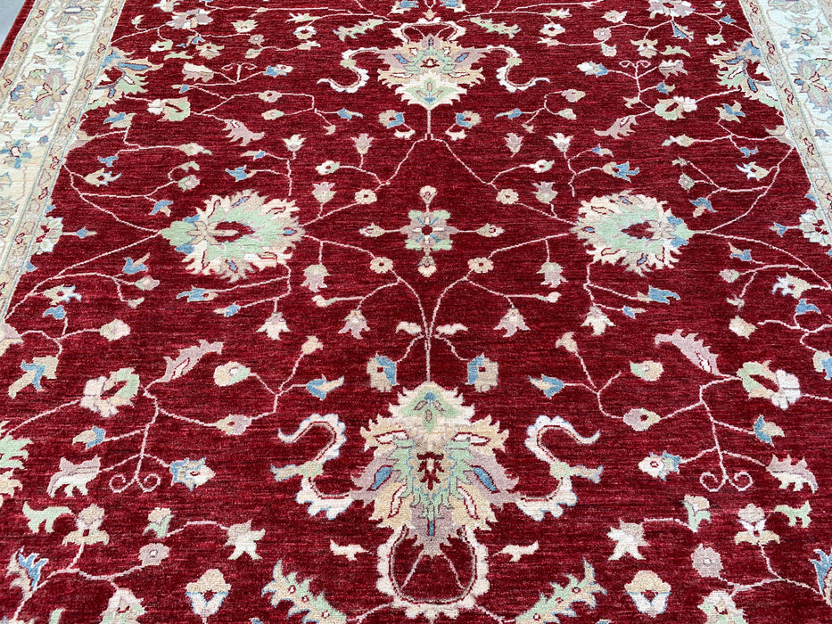 292 x 246 cm handgeknoopt Peshawari Chobi wollen tapijt - Rood traditioneel bloemenkarpet - KBHM-522