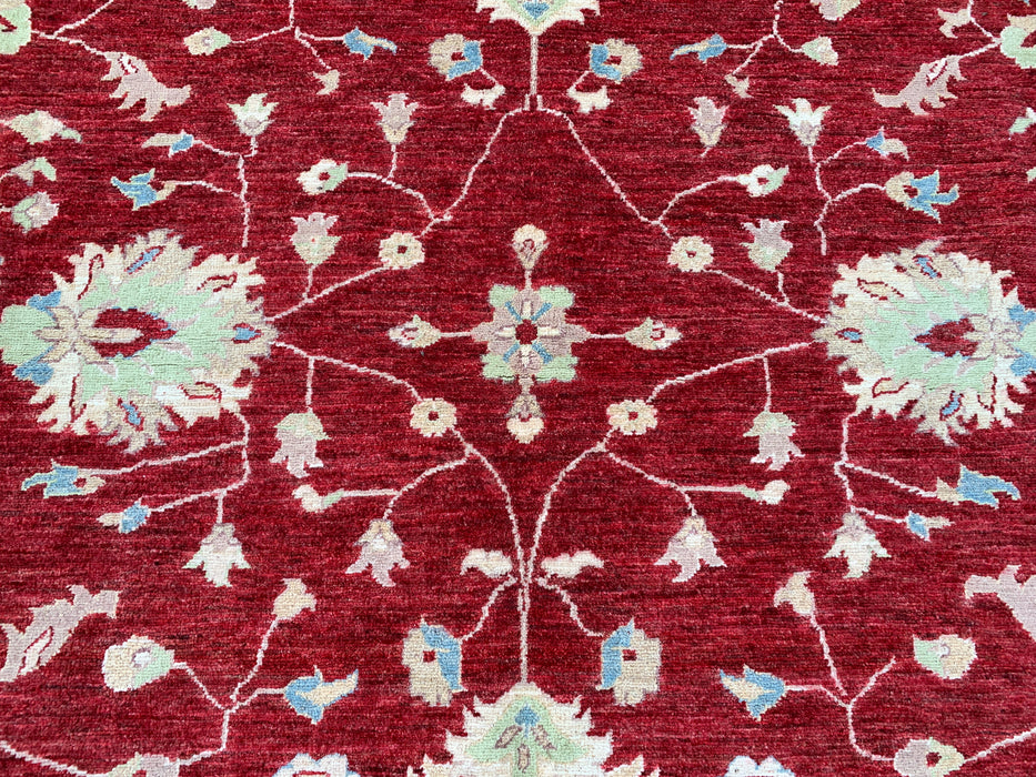 292 x 246 cm handgeknoopt Peshawari Chobi wollen tapijt - Rood traditioneel bloemenkarpet - KBHM-522