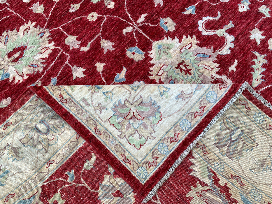 292 x 246 cm handgeknoopt Peshawari Chobi wollen tapijt - Rood traditioneel bloemenkarpet - KBHM-522