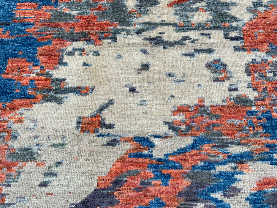 9'7 x 7'10 handgeknoopt Peshawari Chobi wollen tapijt - Modern abstract vloerkleed in blauw, ivoor en roest - KBHM-523