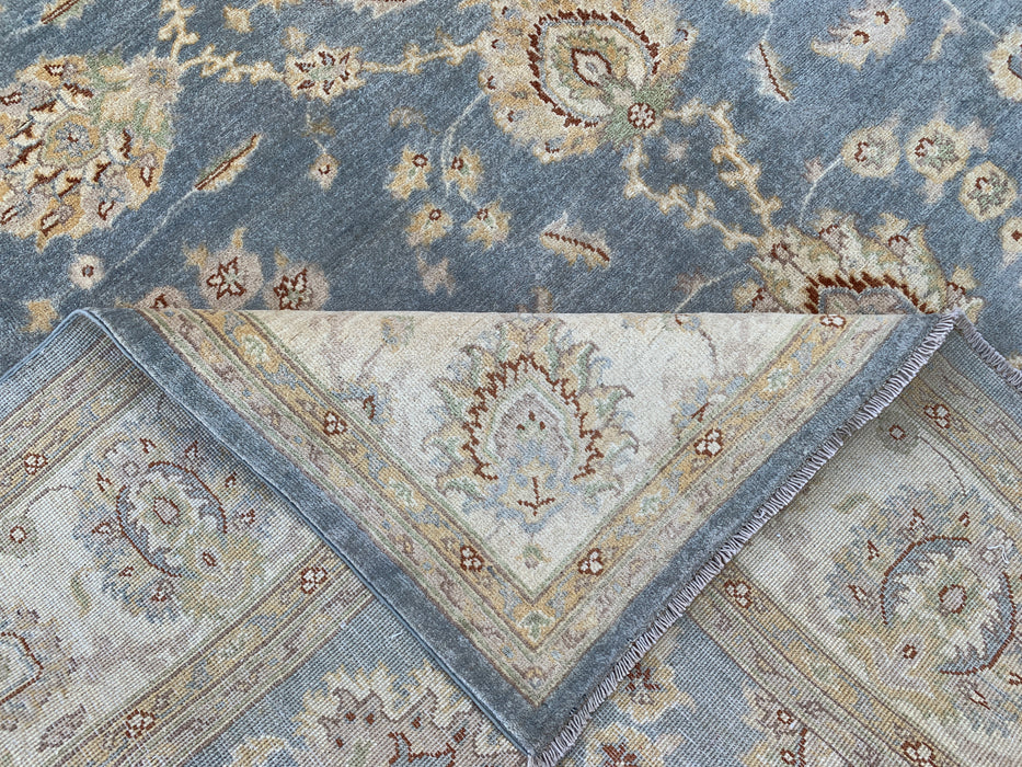 9'10 x 8'2 Hand-Knotted Peshawari Chobi Wool Rug - Light Blue Gray Traditional Floral Area Rug - KBHM-524