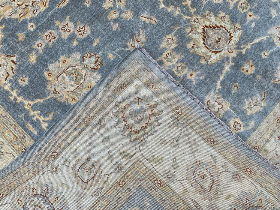 9'10 x 8'2 Hand-Knotted Peshawari Chobi Wool Rug - Light Blue Gray Traditional Floral Area Rug - KBHM-524