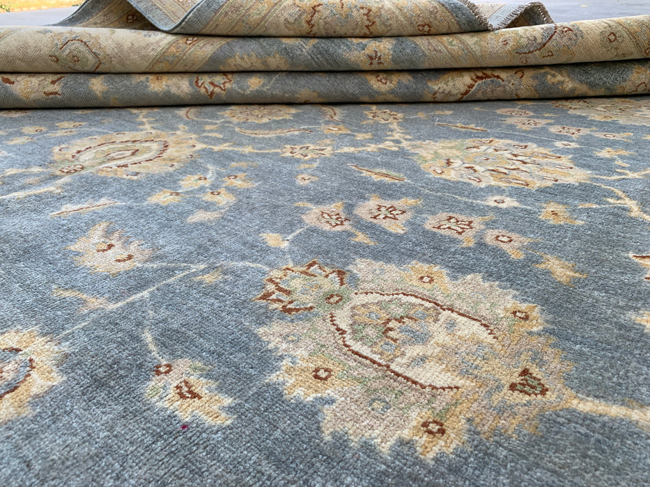 9'10 x 8'2 Hand-Knotted Peshawari Chobi Wool Rug - Light Blue Gray Traditional Floral Area Rug - KBHM-524