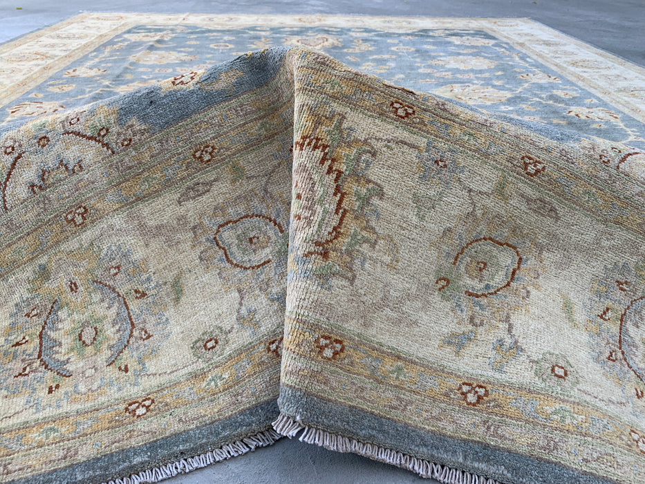 9'10 x 8'2 Hand-Knotted Peshawari Chobi Wool Rug - Light Blue Gray Traditional Floral Area Rug - KBHM-524