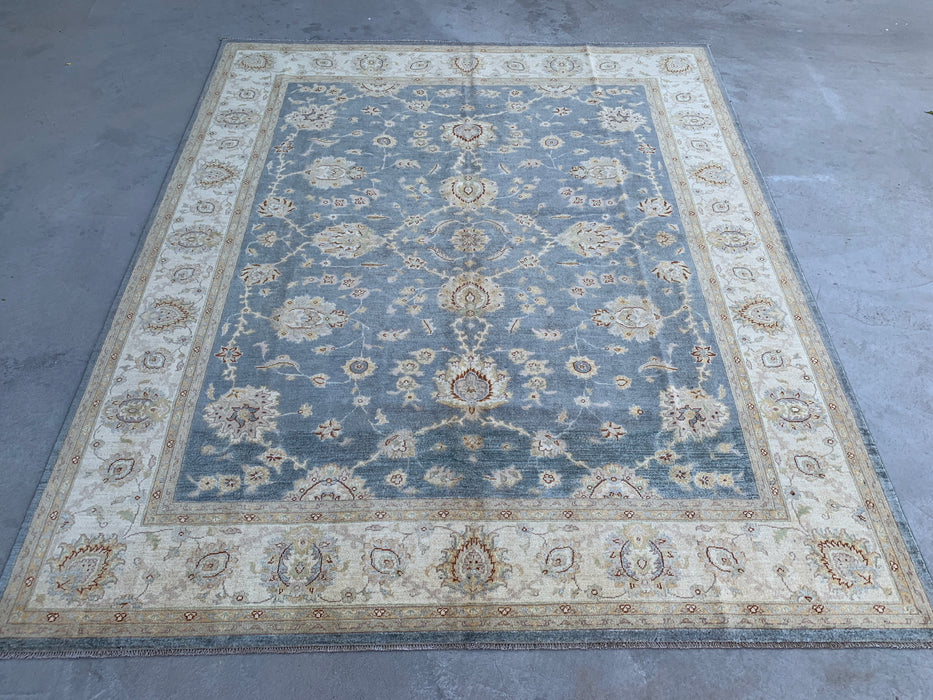 9'10 x 8'2 Hand-Knotted Peshawari Chobi Wool Rug - Light Blue Gray Traditional Floral Area Rug - KBHM-524