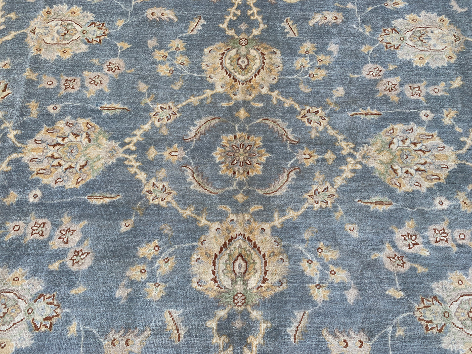 9'10 x 8'2 Hand-Knotted Peshawari Chobi Wool Rug - Light Blue Gray Traditional Floral Area Rug - KBHM-524