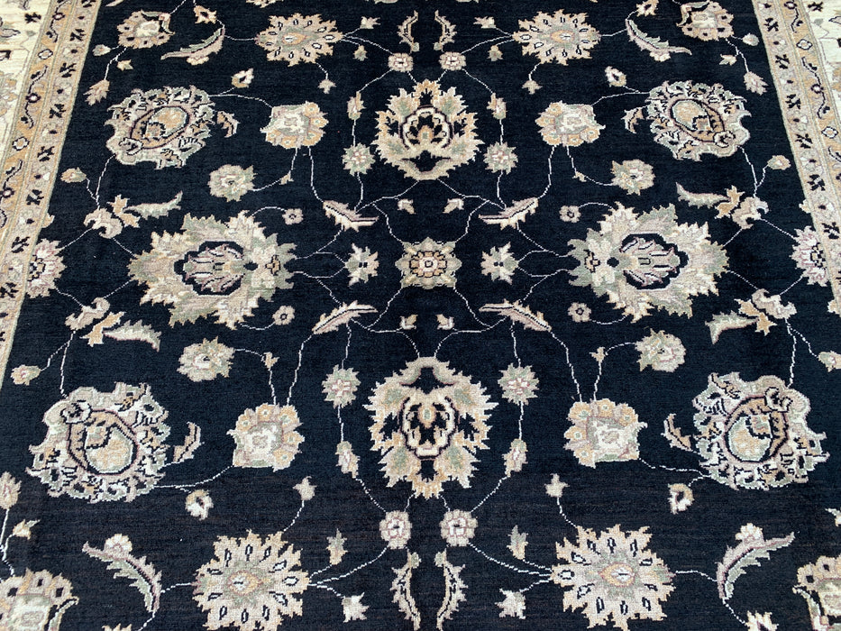 9'9 x 8'1 Handgeknoopt Peshawari Chobi Wollen Vloerkleed - Zwart Traditioneel Bloemrijk Vloerkleed - KBHM-525