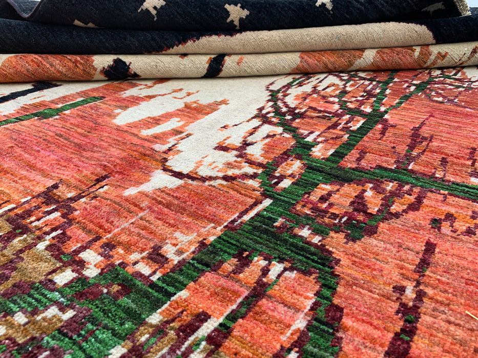 9'7 x 6'5 Hand-Knotted Peshawari Chobi Wool Rug - Modern Pictorial Moon Landscape Area Rug - KBHM-526