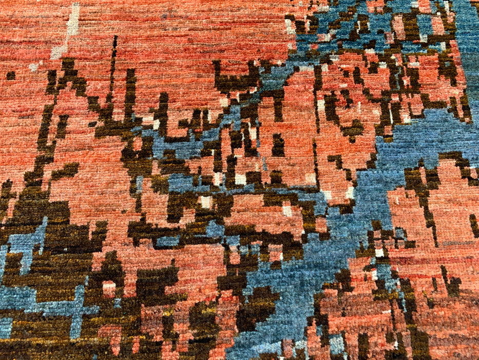 9'10 x 6'5 handgeknoopt Peshawari Chobi wollen tapijt - Modern picturaal maanlandschap vloerkleed - KBHM-527