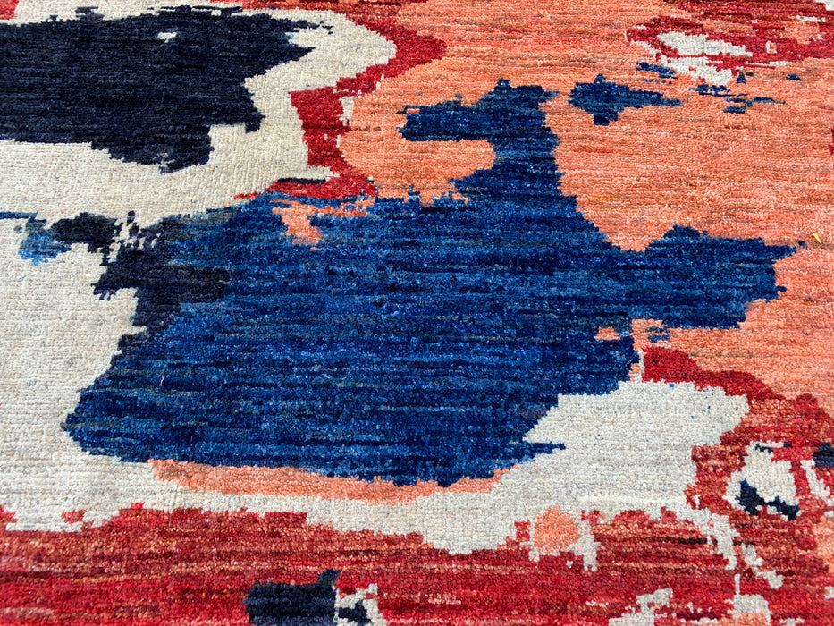 9'9 x 6'4 Hand-Knotted Peshawari Chobi Wool Rug - Modern Abstract Navy Blue Ivory Rust Area Rug - KBHM-528