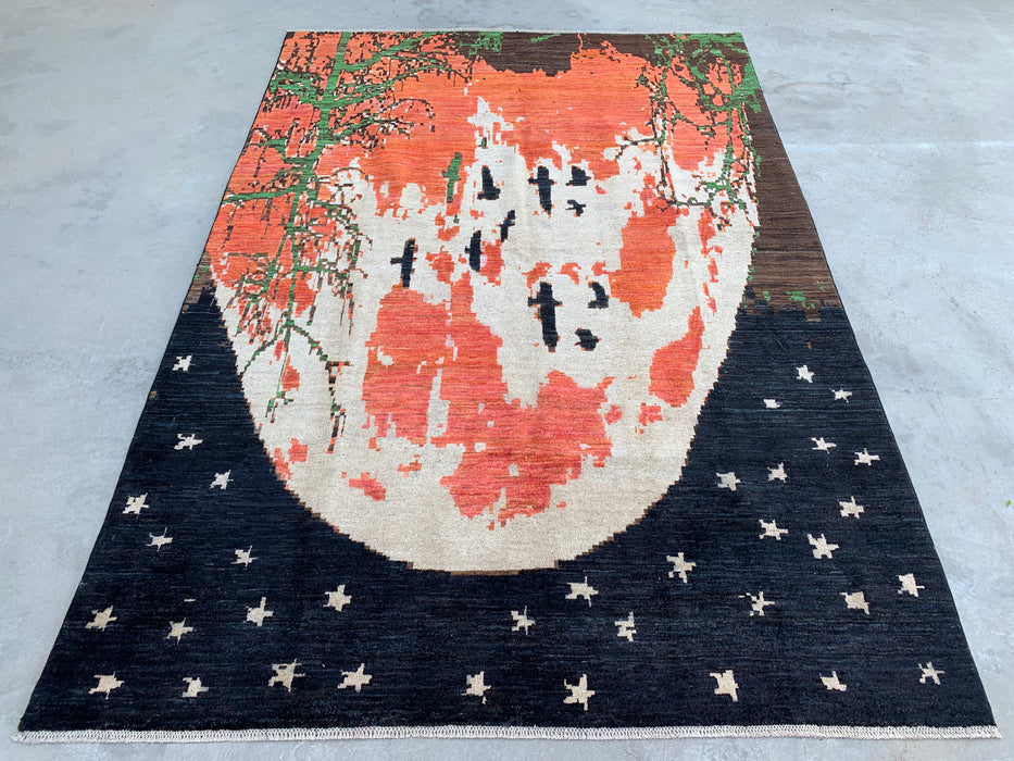 9'7 x 6'6 Handgeknoopt Peshawari Chobi wollen vloerkleed - Modern picturaal maanlandschap vloerkleed - KBHM-529