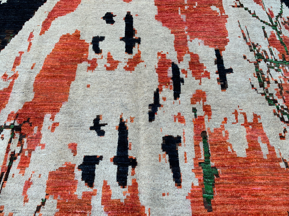 9'7 x 6'6 Handgeknoopt Peshawari Chobi wollen vloerkleed - Modern picturaal maanlandschap vloerkleed - KBHM-529