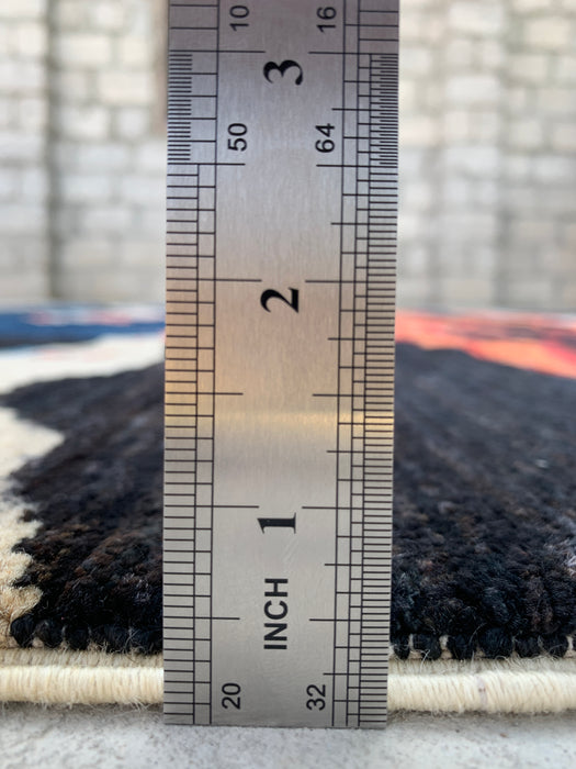 9'5 x 6'9 handgeknoopt Pesjwari Chobi wollen vloerkleed - Modern abstract blauw ivoorkleurig roestkleurig karpet - KBHM-530