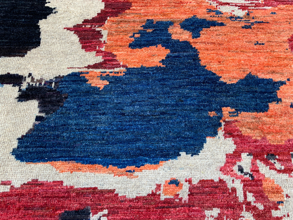 9'5 x 6'9 handgeknoopt Pesjwari Chobi wollen vloerkleed - Modern abstract blauw ivoorkleurig roestkleurig karpet - KBHM-530