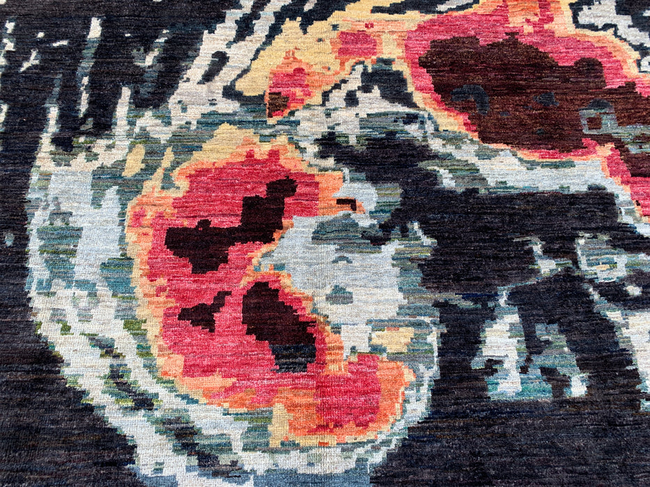 292 x 196 cm handgeknoopt Pesjwari Chobi wollen vloerkleed - Modern abstract blauwgroen zwart vloerkleed - KBHM-531